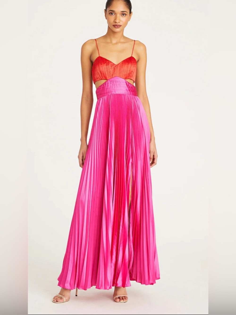 NWT AMUR Elodie Two-Tone Rose/Magenta Pleated Maxi Full Length Gown 10 M